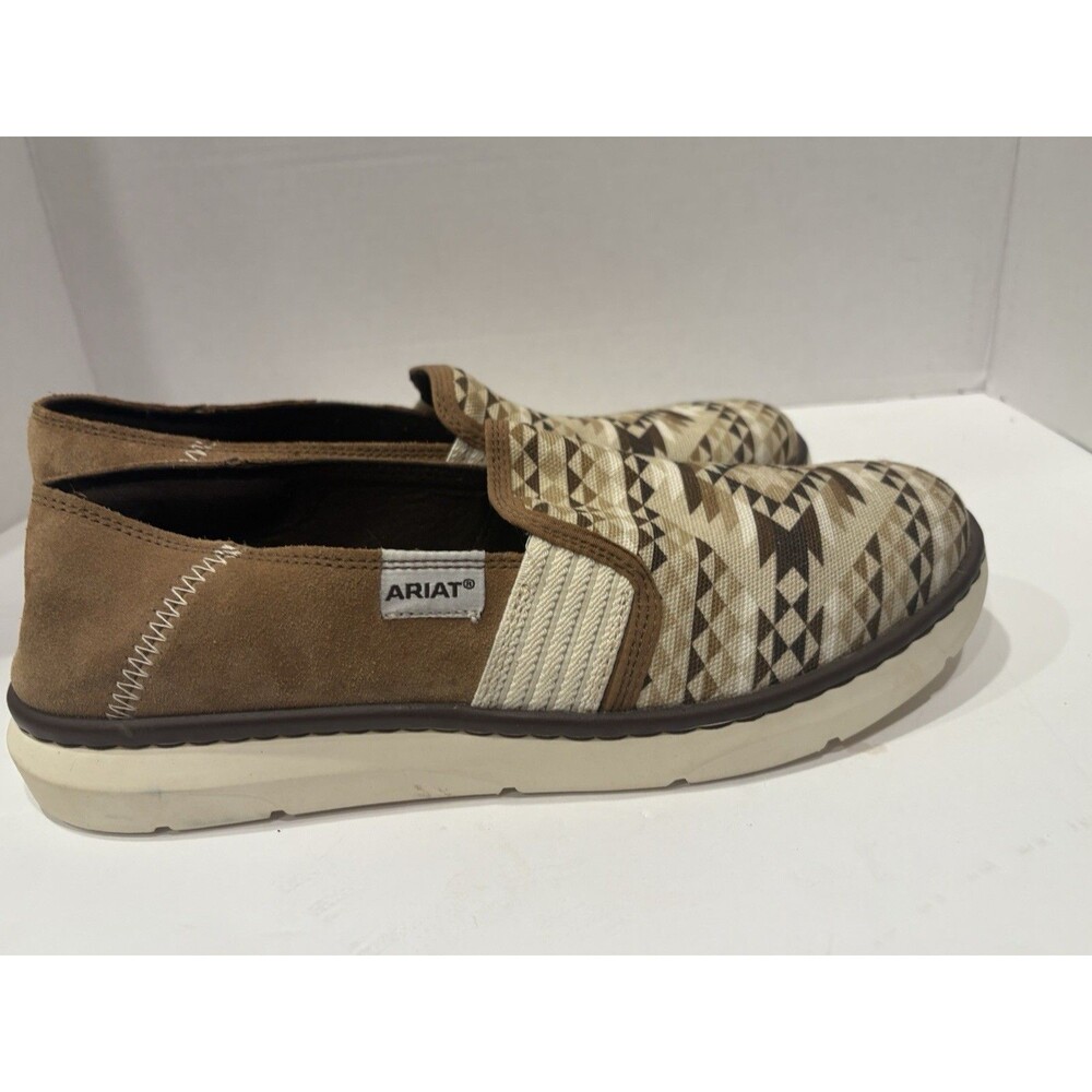 Ariat Women's Tan Diamond Aztec Ryder slip-on shoes featuring a canvas upper